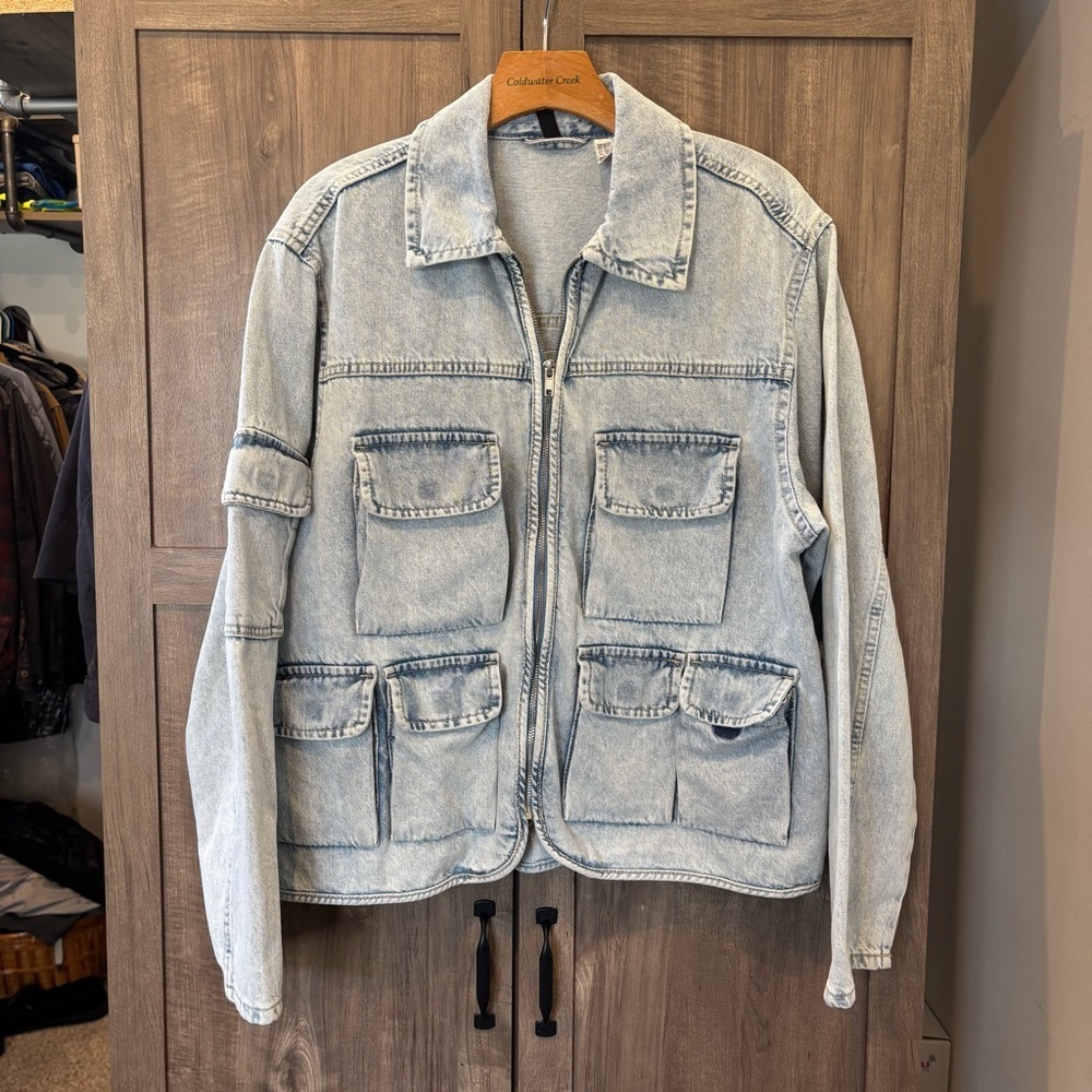 H&M small Utility Light Blue Denim Jacket Cargo